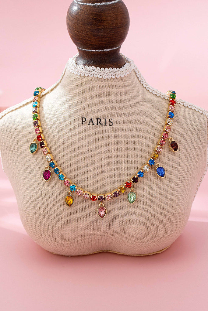 Multicolor Glass Crystal Tennis Teardrop Necklace | 80N92890