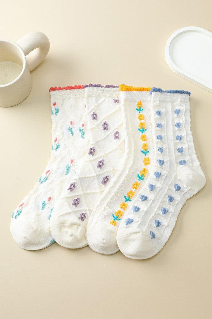 Woman Embroidered Texture Crew Sock | 40S02085