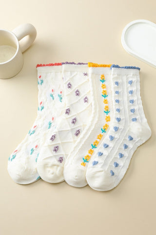 Woman Embroidered Texture Crew Sock | 40S02085