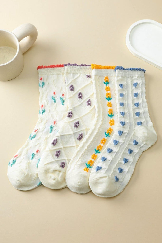 Woman Embroidered Texture Crew Sock | 40S02085