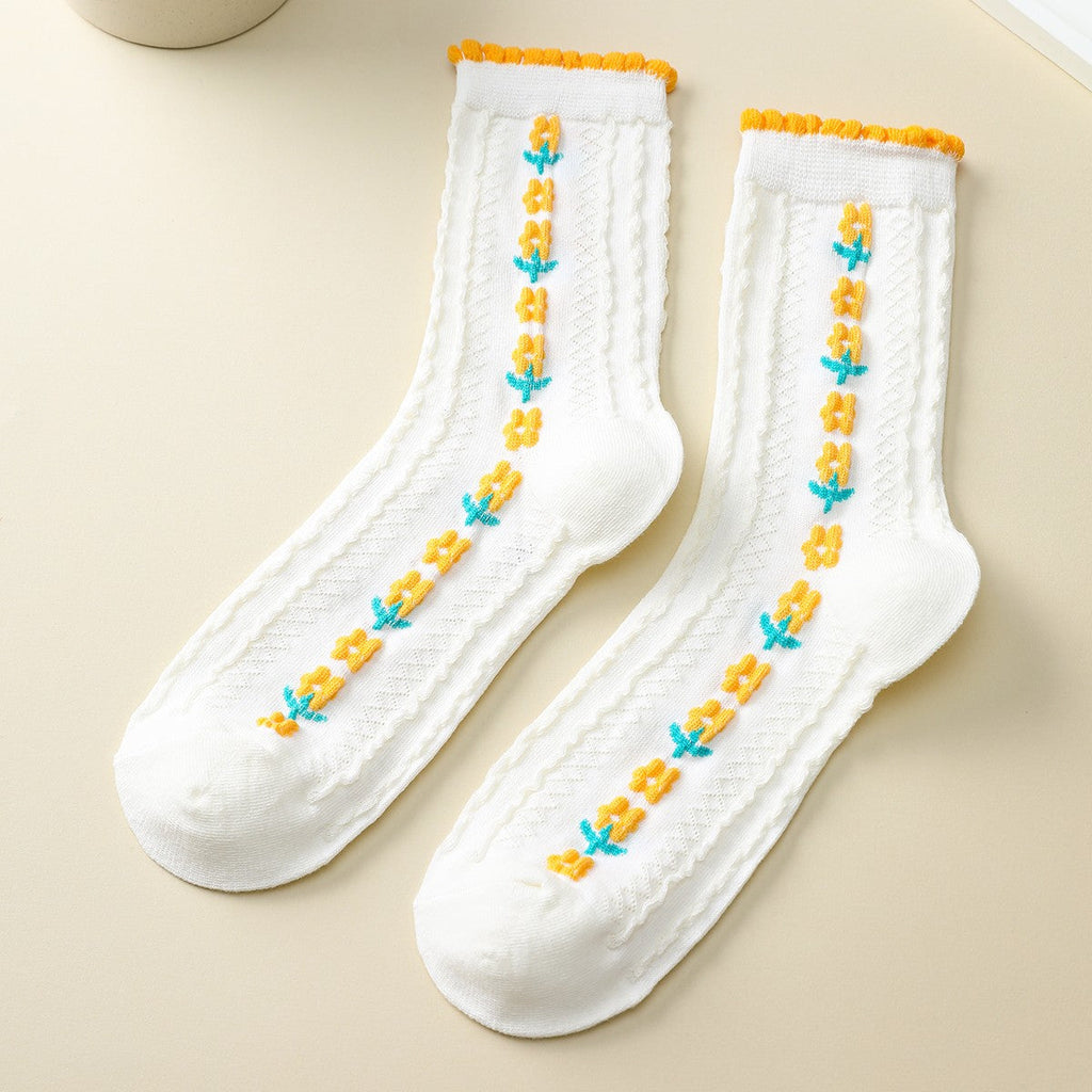 Woman Embroidered Texture Crew Sock | 40S02085