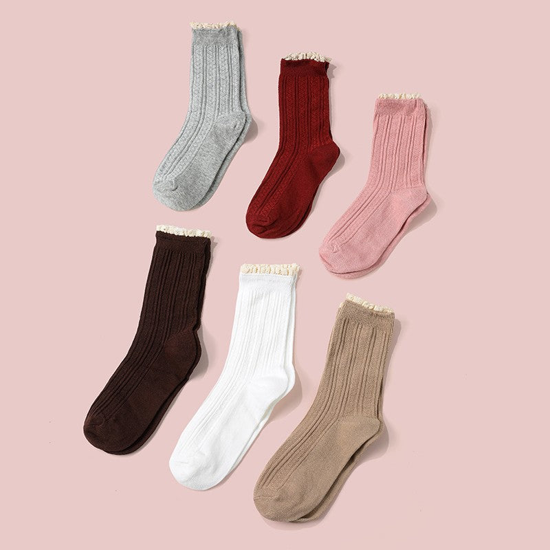 Vintage Lace Trim Cable Knit Crew Socks | 40S02101