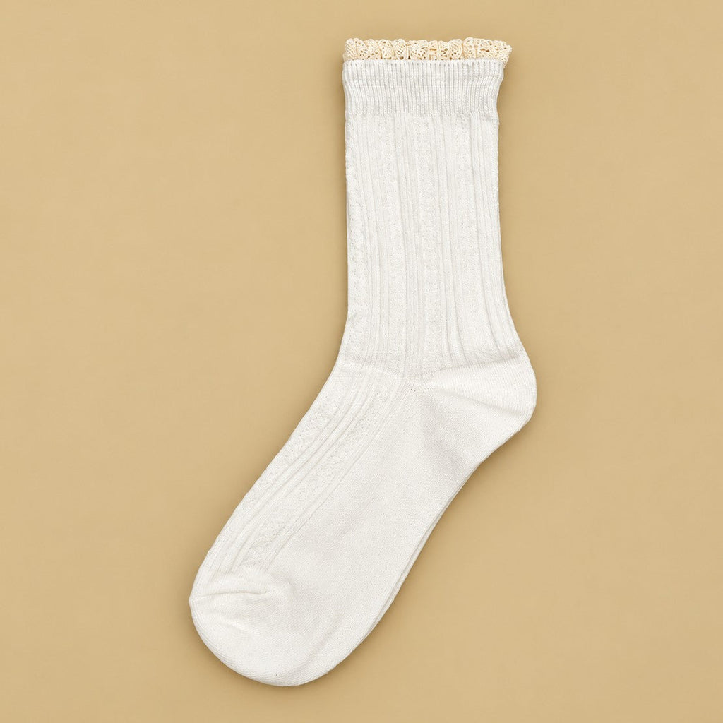 Vintage Lace Trim Cable Knit Crew Socks | 40S02101