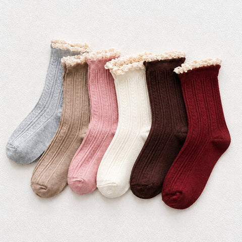 Vintage Lace Trim Cable Knit Crew Socks | 40S02101
