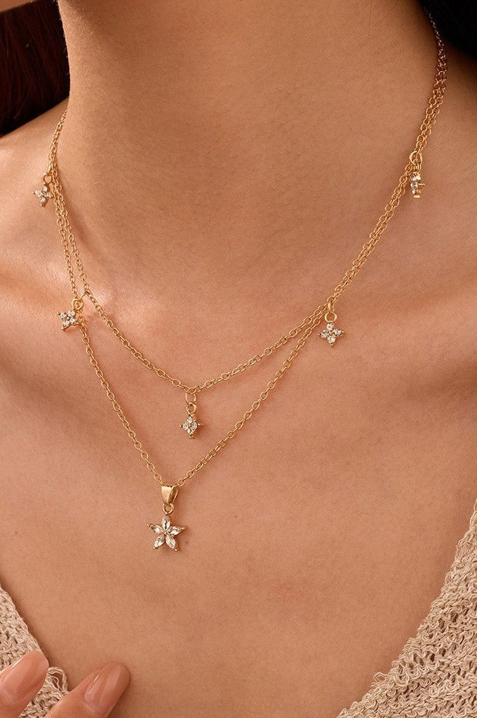 Crystal Star & Floral Layered Necklace Set | 40NK9687