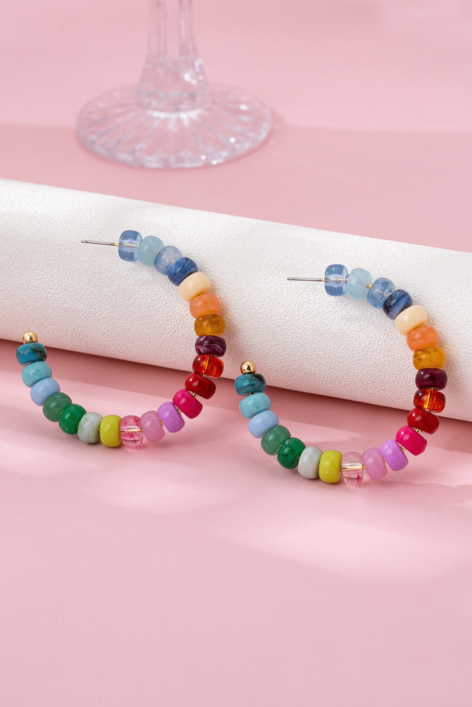 Multi-Color Beaded Hoop Earrings | 80E62019