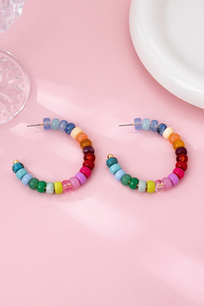 Multi-Color Beaded Hoop Earrings | 80E62019
