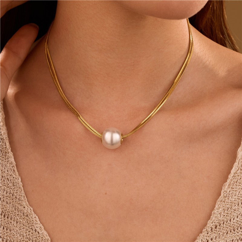 STAINLESS STEEL NON-TARNISH PEARL NECKLACE | 40NK9689