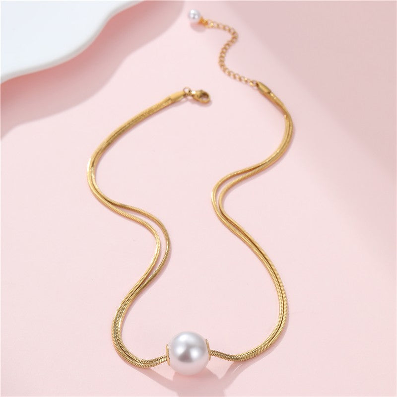 STAINLESS STEEL NON-TARNISH PEARL NECKLACE | 40NK9689
