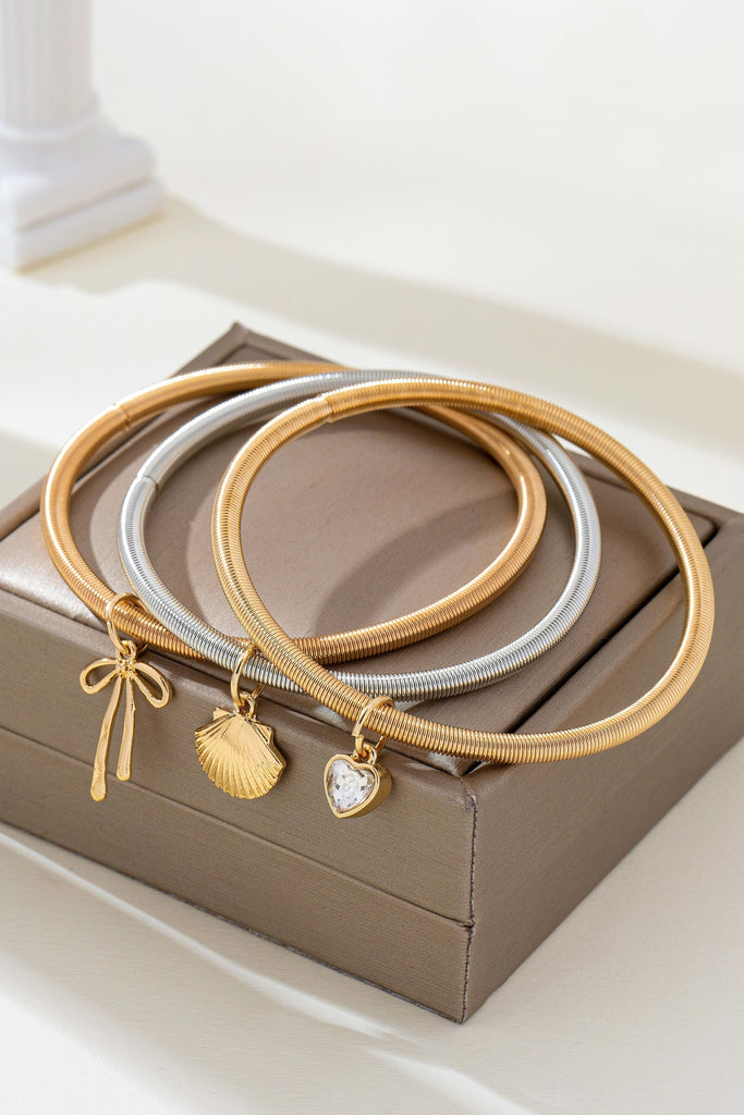 Mixed-Metal Coil Bracelet  with Charm Set | 80B1710