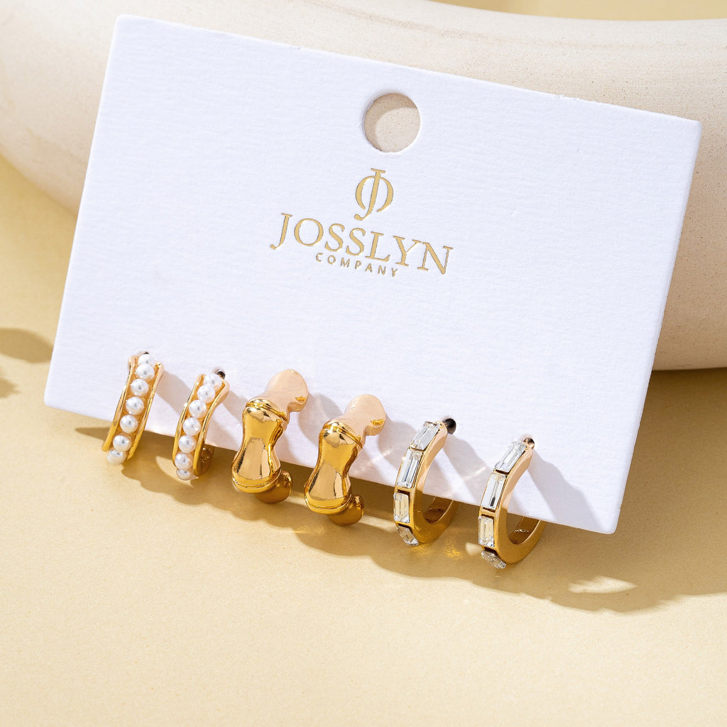 Pearl Rhinestone Multi Hoop Trio Earrings | 80E62031