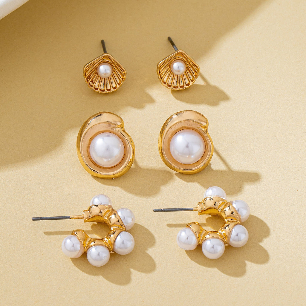 Shell Pearl Seashell Trio Earring Set | 80E62027