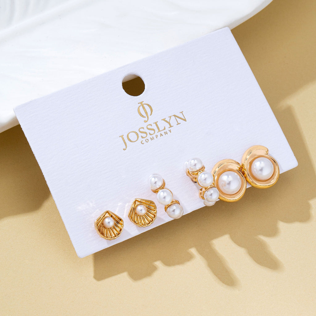 Shell Pearl Seashell Trio Earring Set | 80E62027