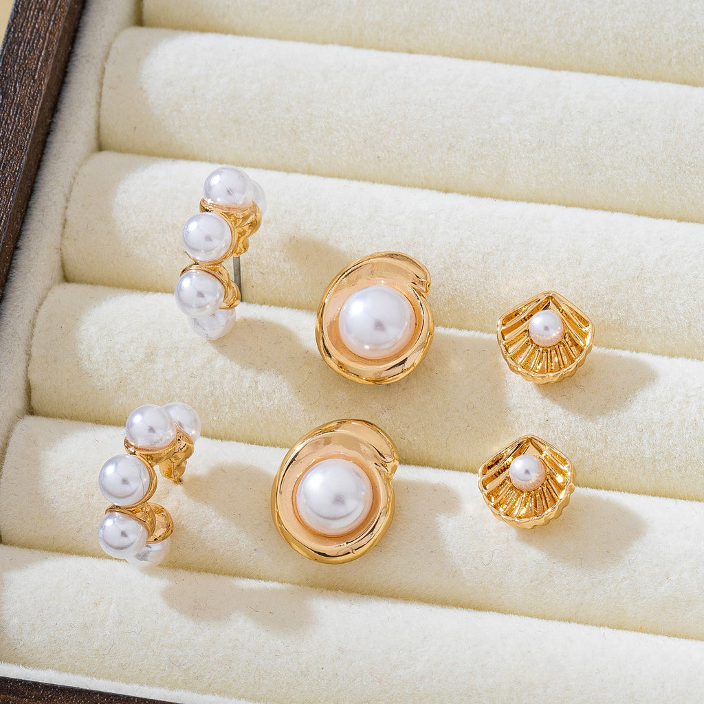 Shell Pearl Seashell Trio Earring Set | 80E62027