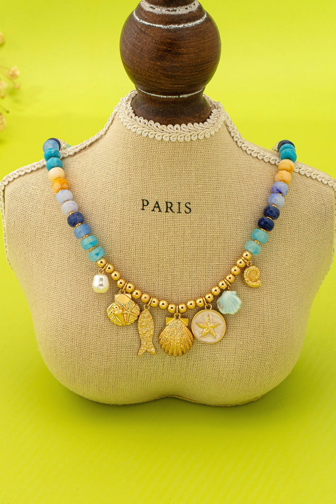 Nautical Blue Beaded Sealife Charm Necklace | 80N92927