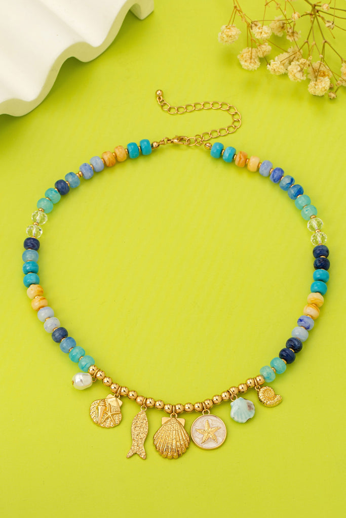 Nautical Blue Beaded Sealife Charm Necklace | 80N92927