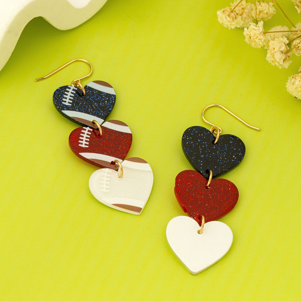 Gameday Glittery Football Heart Drop Earrings | 80E62160