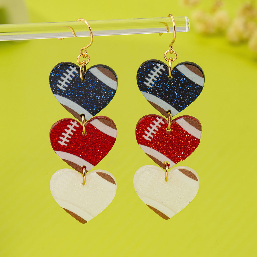 Gameday Glittery Football Heart Drop Earrings | 80E62160