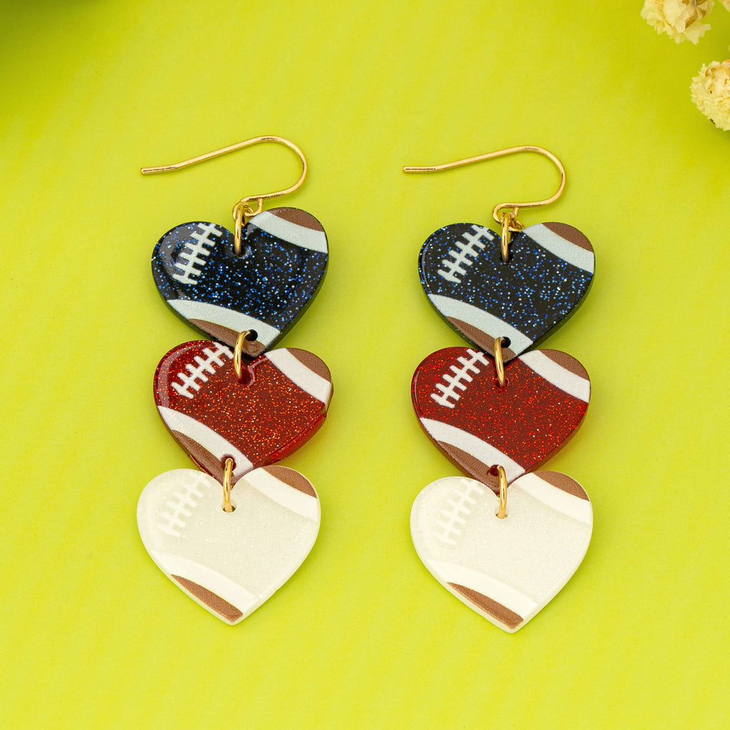 Gameday Glittery Football Heart Drop Earrings | 80E62160