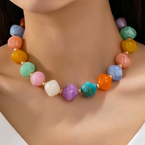 Multicolor Oversized Faceted Pastel Bead Necklace | 80N92990