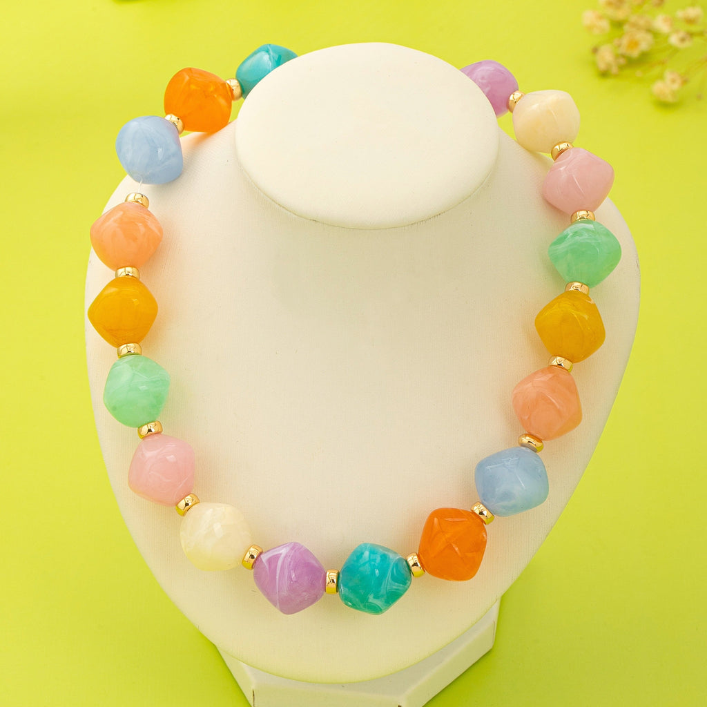 Multicolor Oversized Faceted Pastel Bead Necklace | 80N92990