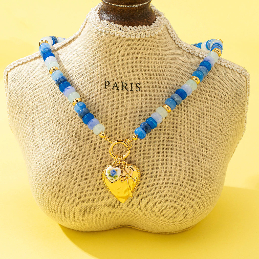 Sweetheart Beaded Porcelain Heart Charm Necklaces | 80N93023