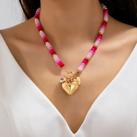 Sweetheart Beaded Porcelain Heart Charm Necklaces | 80N93023