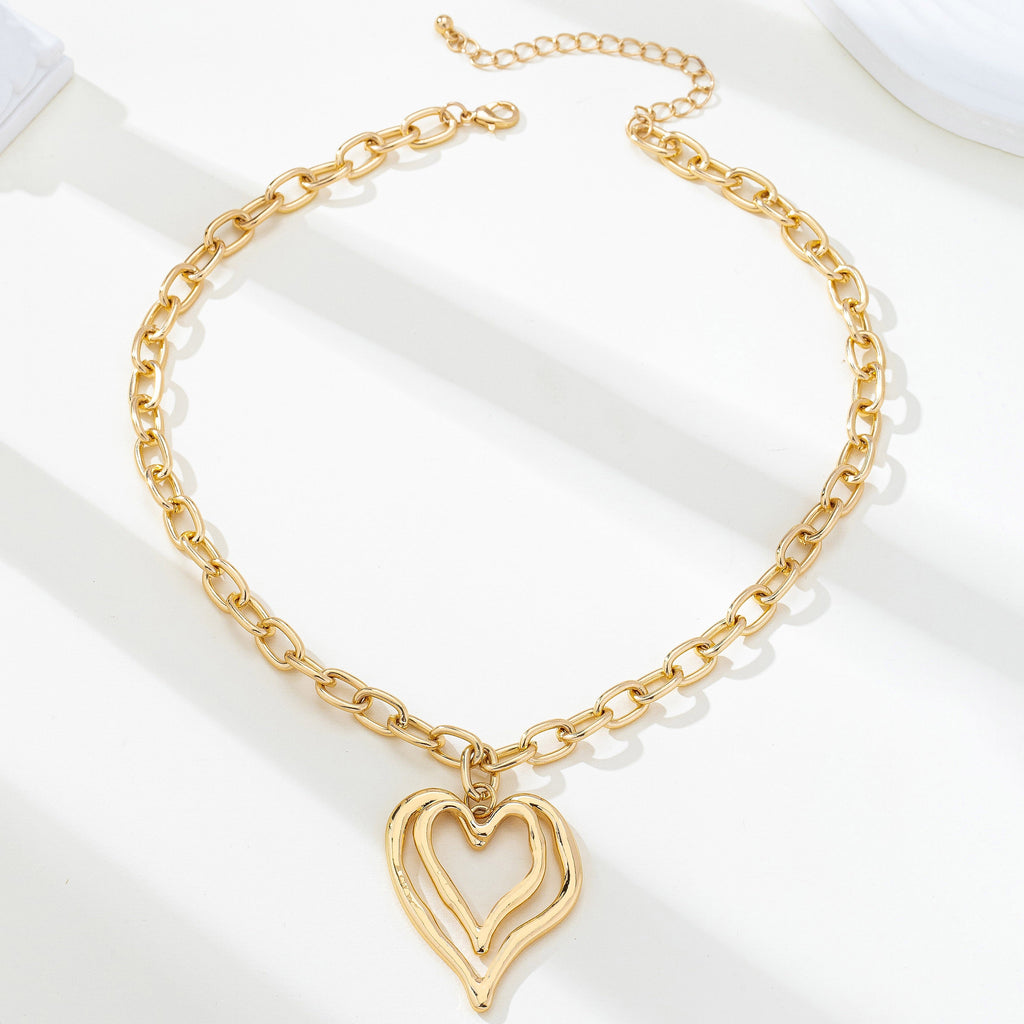 Sculptural Oversized Double Heart Pendant Necklace | 80N93012