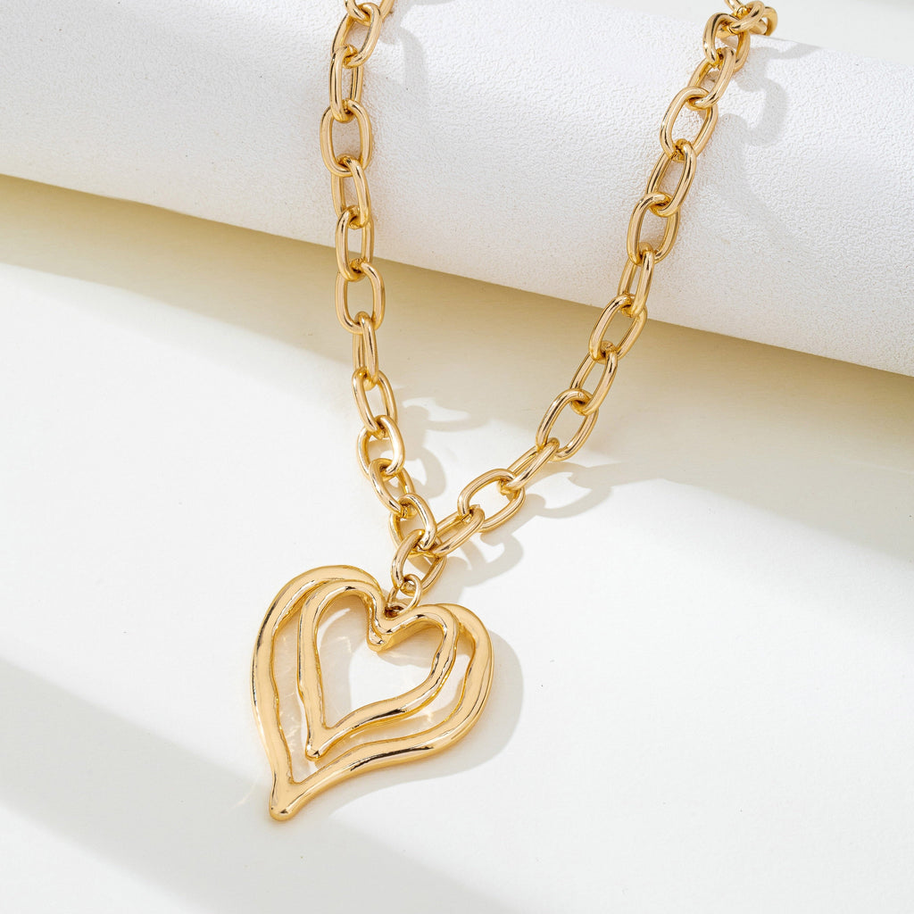 Sculptural Oversized Double Heart Pendant Necklace | 80N93012