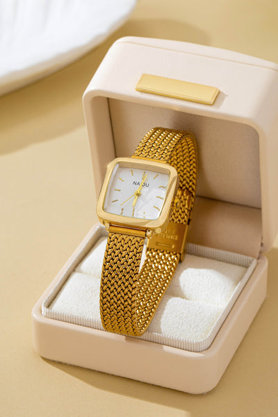 SQUARE FACED MESH BAND BRACELET WATCH | 80W003