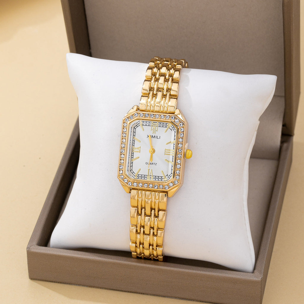 ENCRUSTED BEZEL RECTANGLE FACE BAND BRACELET WATCH | 80W005
