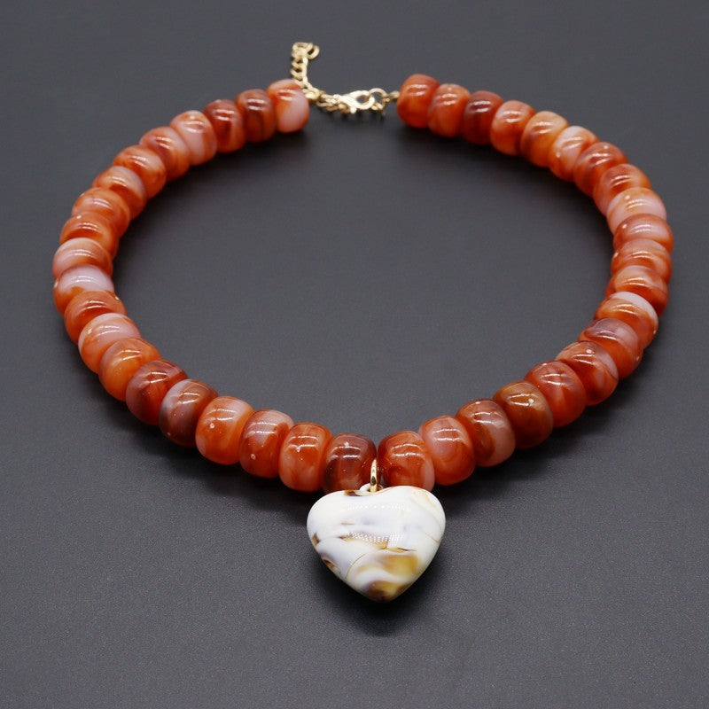 Heart Pendant Resin Beaded Necklaces | 40NK9701