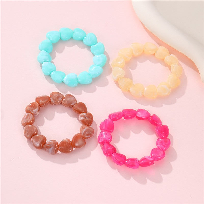 Color-Block Heart Beaded Resin Stretch Bracelet | 40B5251