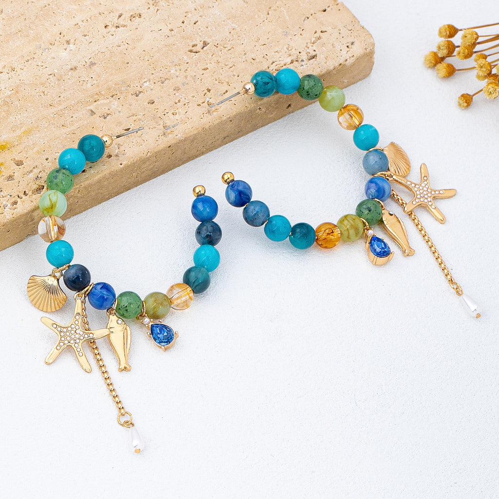 Ocean-Inspired Beaded Charm Hoop Earrings | 80E62144