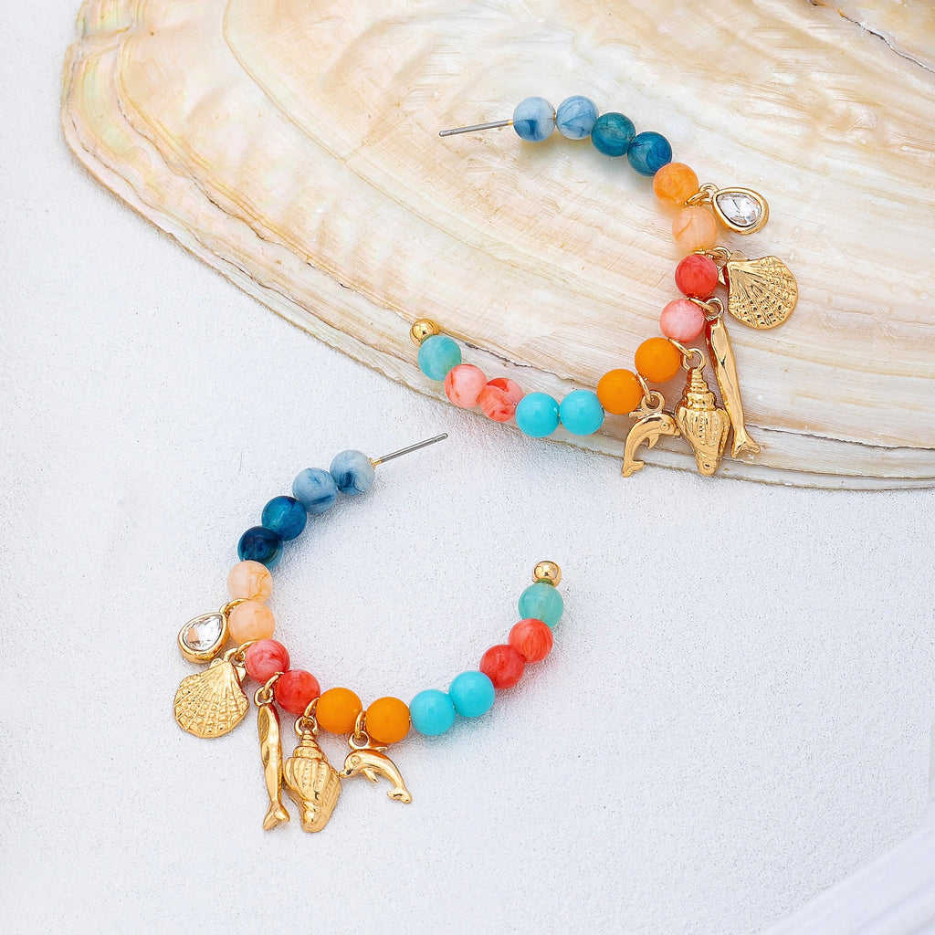 Nautical Multi-Charm Beaded Hoop Earrings | 80E62121