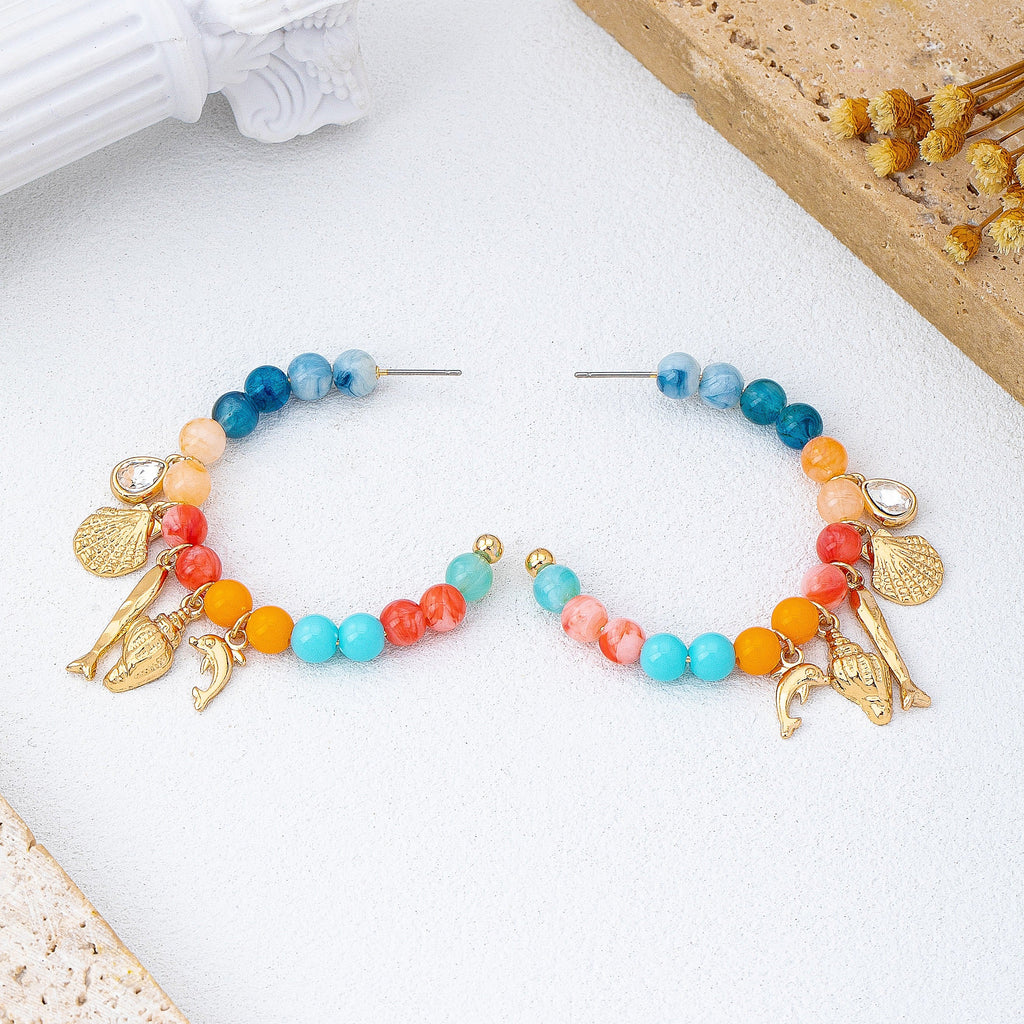Nautical Multi-Charm Beaded Hoop Earrings | 80E62121