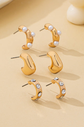 Rhinestone Pearl Curated Hoop Earring Set | 80E62140