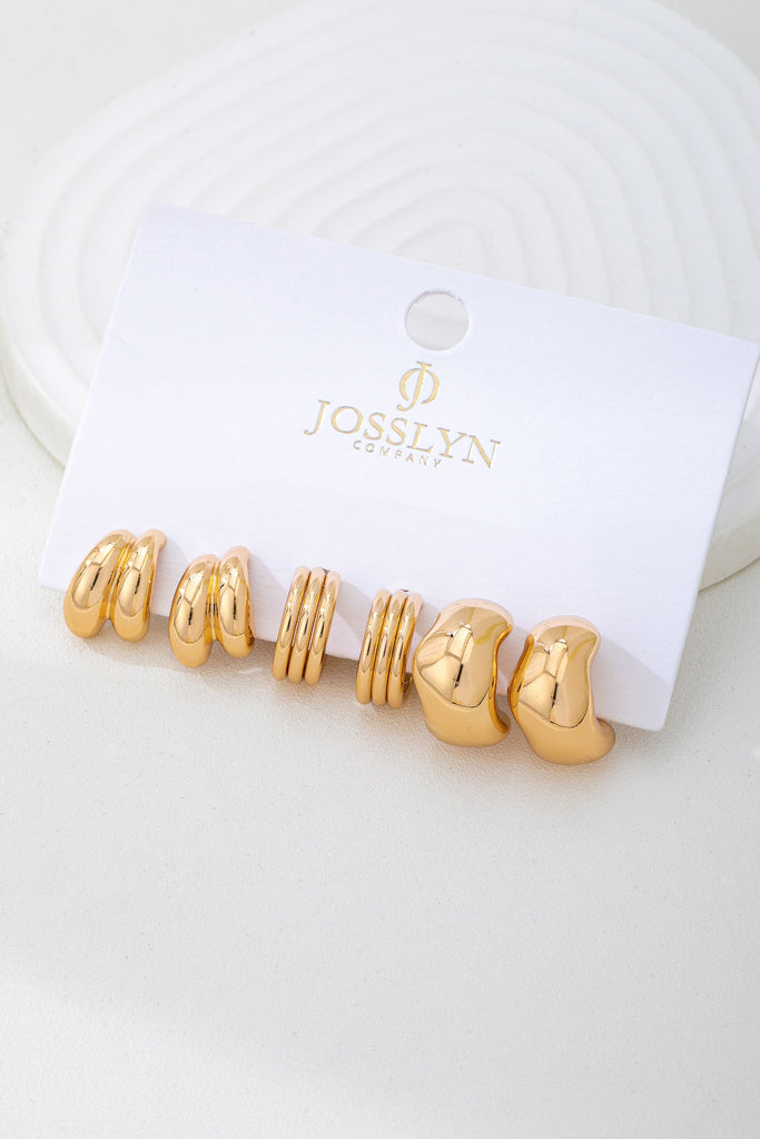 Sculptural Gold-Tone Hoop Earring Set | 80E62133