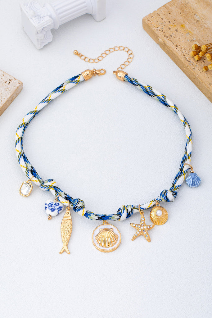 ROPE CHARM NECKLACE-STARFISH SEASHELL CLOISONNE | 80N92968