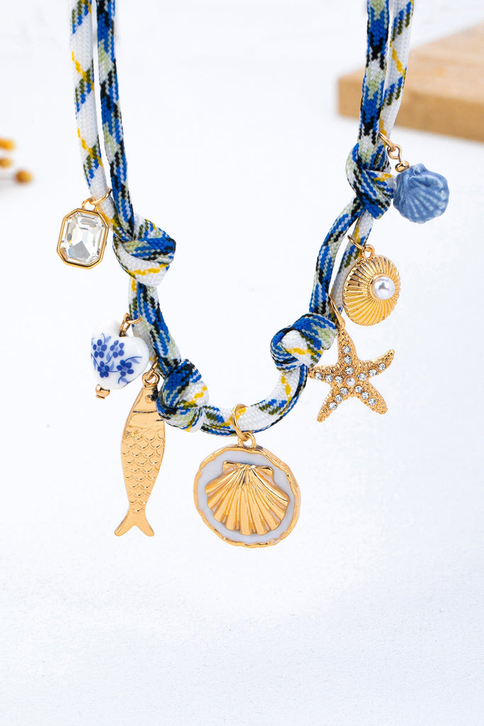 ROPE CHARM NECKLACE-STARFISH SEASHELL CLOISONNE | 80N92968