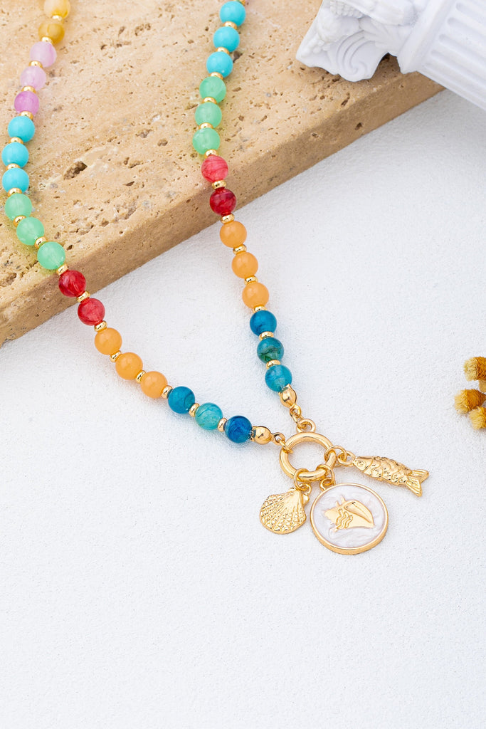Rainbow Beaded Nautical Charm Necklace | 80N92952