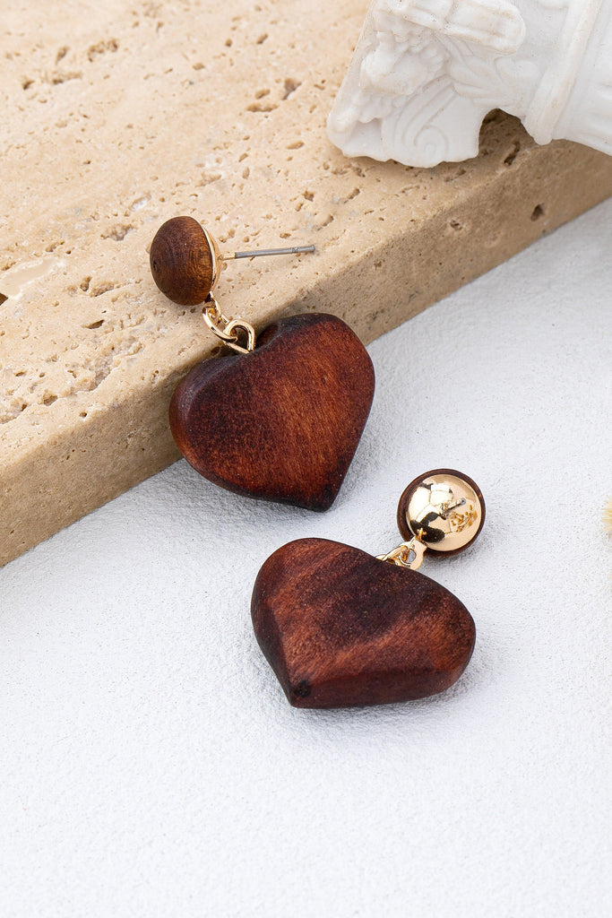 Wooden Heart Drop Earrings | 80E62163