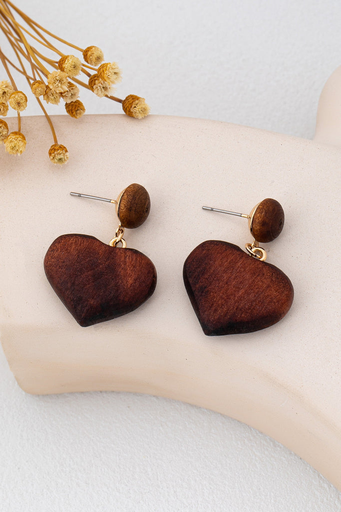 Wooden Heart Drop Earrings | 80E62163