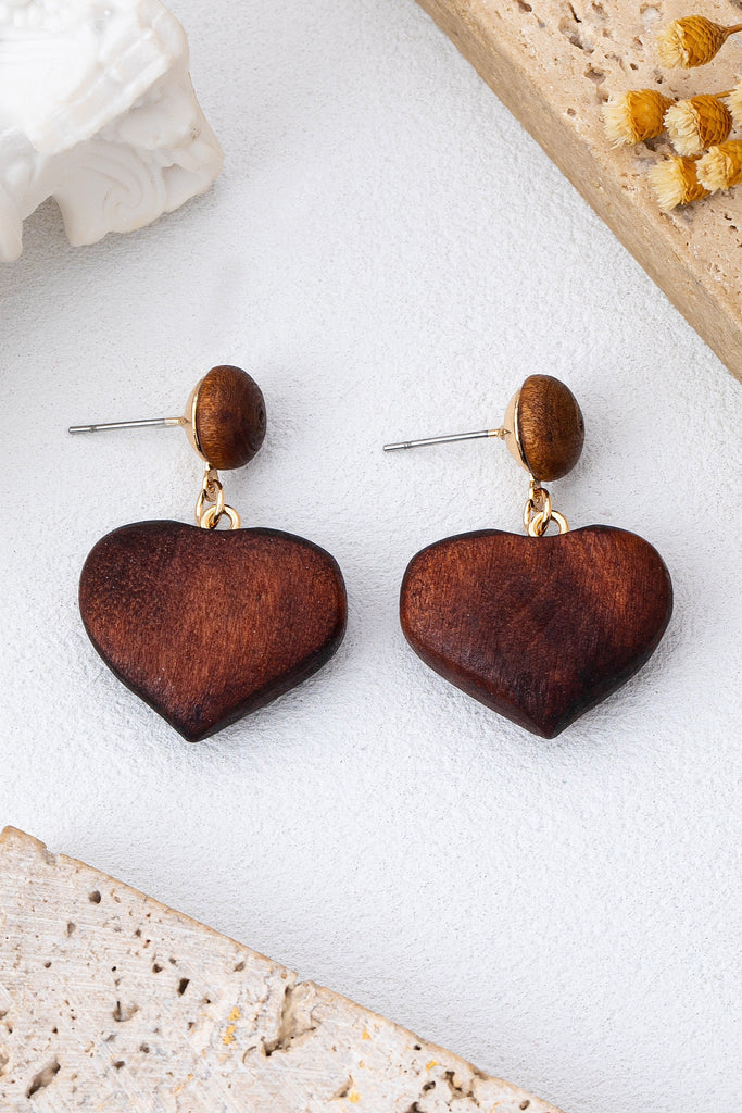 Wooden Heart Drop Earrings | 80E62163