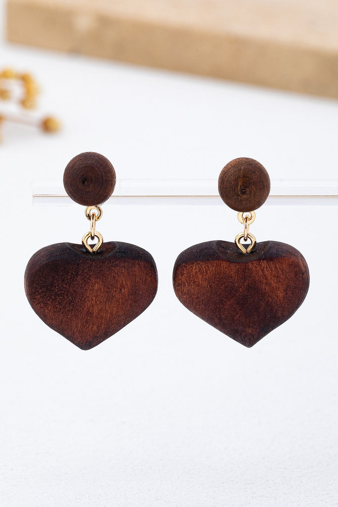 Wooden Heart Drop Earrings | 80E62163
