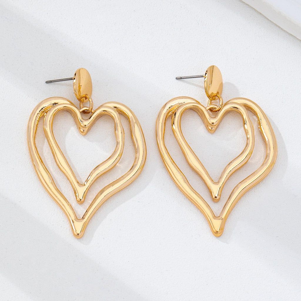 Double Layer Gold-Tone Heart Drop Earrings | 80E62170