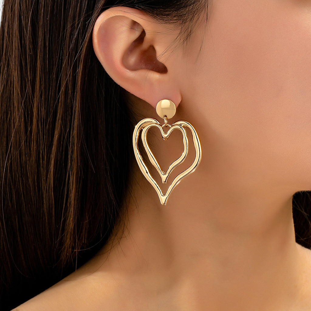 Double Layer Gold-Tone Heart Drop Earrings | 80E62170