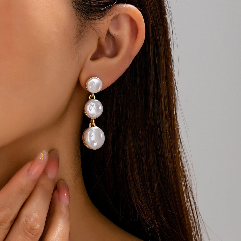 Organic-Shaped Pearl Triple Drop Earrings | 80E63340