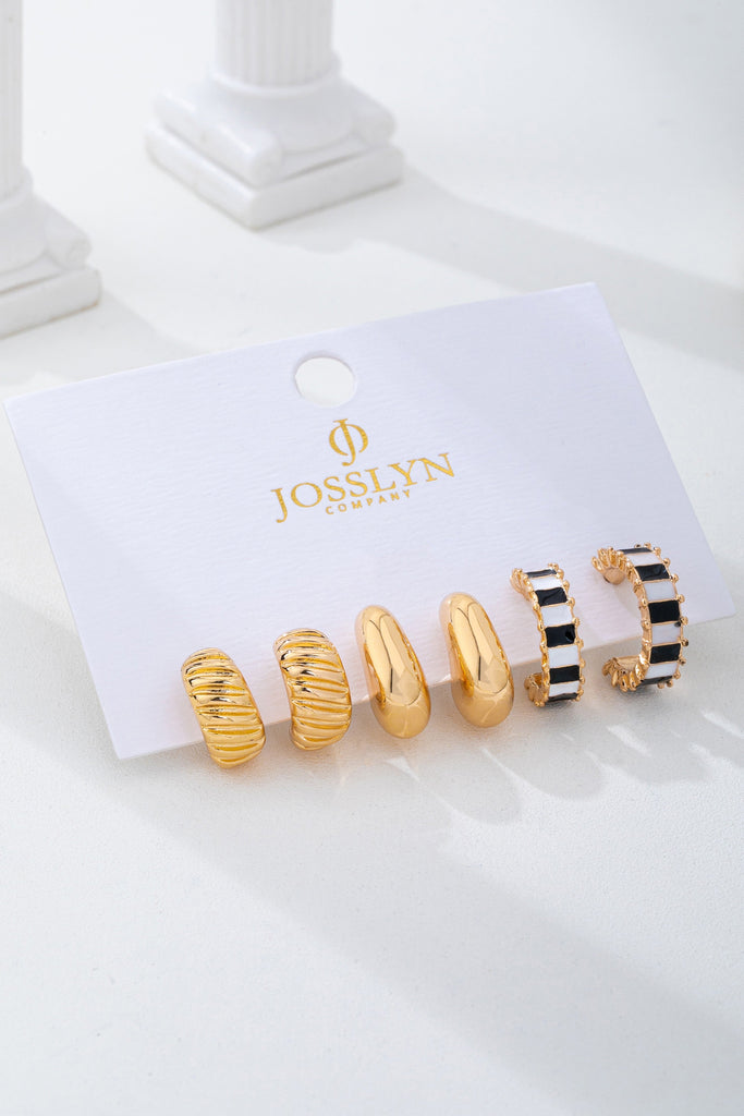 Checker Textured Huggie Hoop Trio Earrings | 80E62201