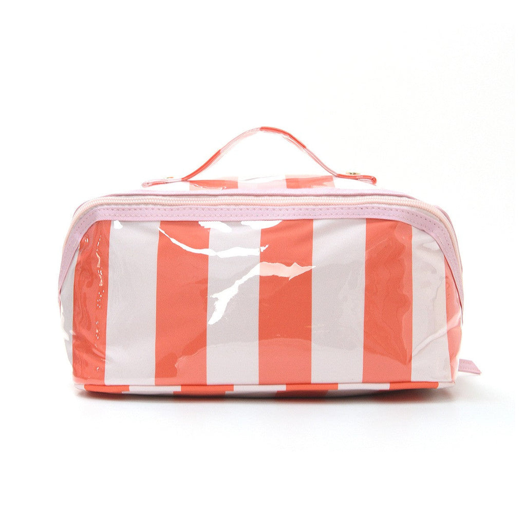 CHECKER STRIPED  OPEN FLAT COSMETIC MAKEUP POUCH | 40P610